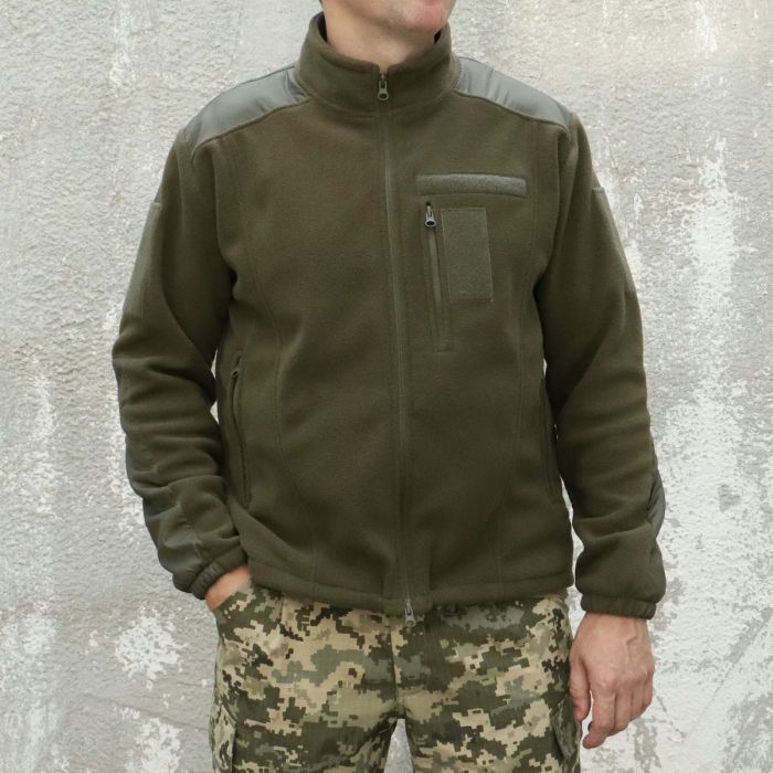 Флісова кофта "Комбат", Хакі. з накладками ріп стоп, 350г/м2