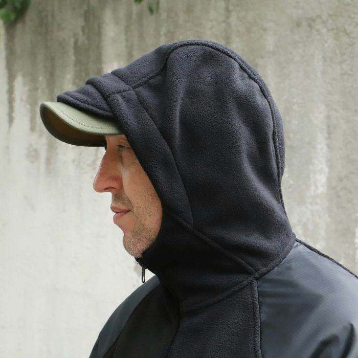 Кофта флісова чорна з капюшоном "Шерман" з накладками ріп стоп. 350г/м2