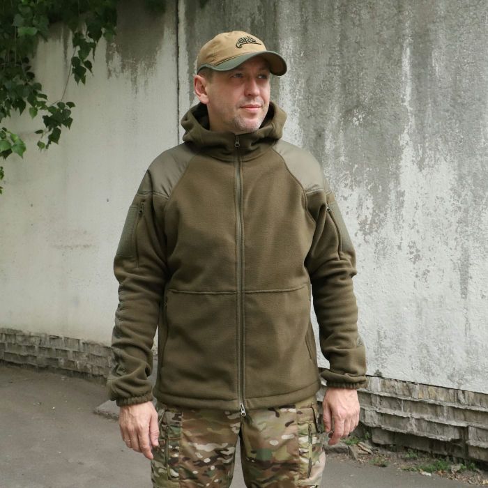 Флісова куртка з капюшоном Raptor Tac  "Шерман", Олива, з накладками, 350 г/м2