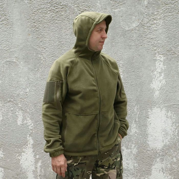 Флісова куртка з капюшоном, "Шерман" Олива, без накладок, 350 г/м2