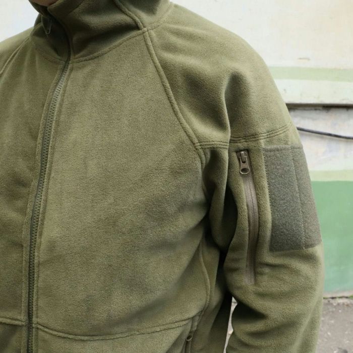 Флісова куртка з капюшоном, "Шерман" Олива, без накладок, 350 г/м2