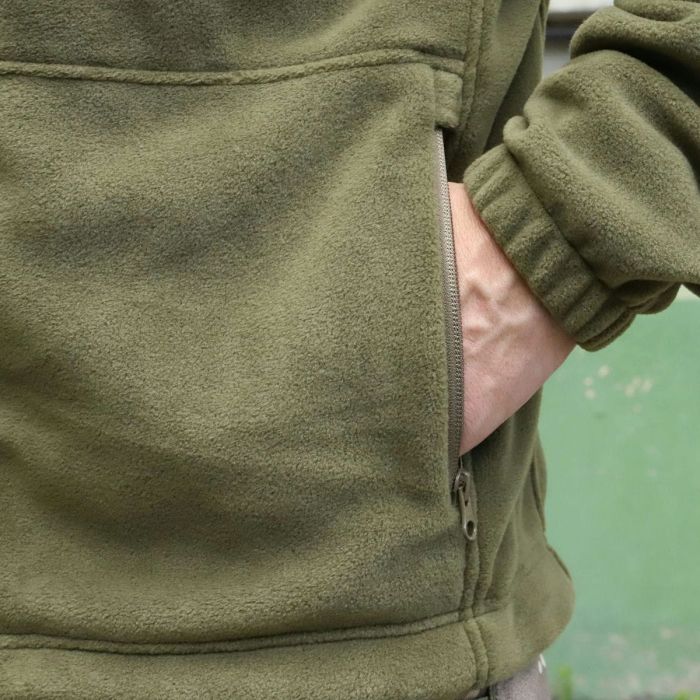 Флісова куртка з капюшоном, "Шерман" Олива, без накладок, 350 г/м2